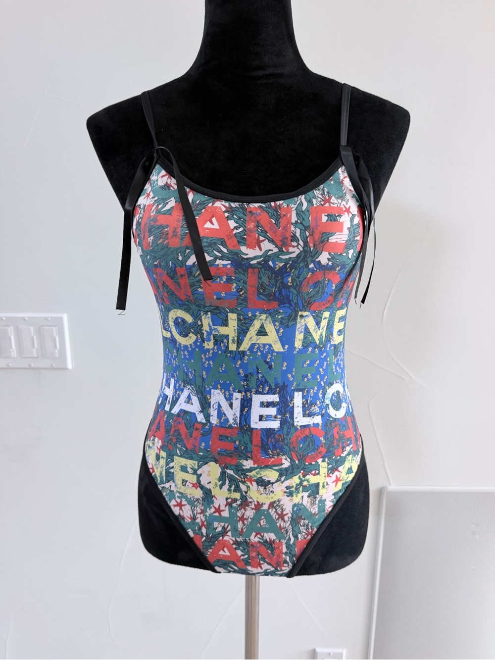 Chanel Multicolor Logo-Print One Piece Swimsuit size S